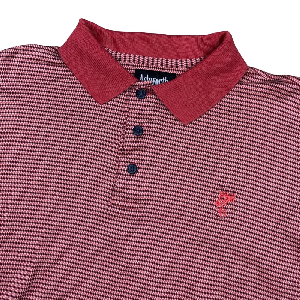 Ashworth Mens Mercerized Cotton Polo Shirt Red Micro Check Golf Top M